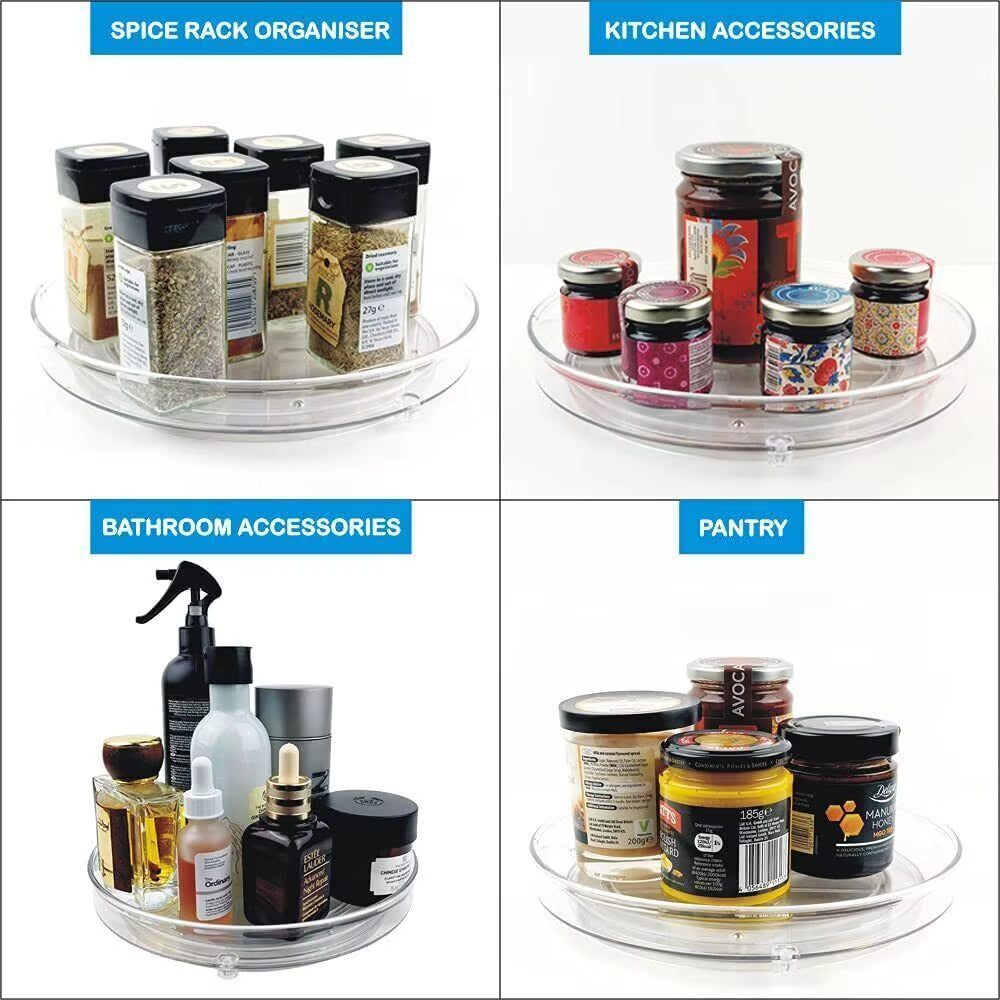 Lazy Susan Turntable Organiser,Turntable Fridge Organiser 23 Cm 27 Cm Spice Rack Rotatable for Kitchen Cabinet Refrigerator