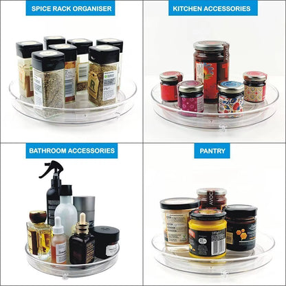 Lazy Susan Turntable Organiser,Turntable Fridge Organiser 23 Cm 27 Cm Spice Rack Rotatable for Kitchen Cabinet Refrigerator