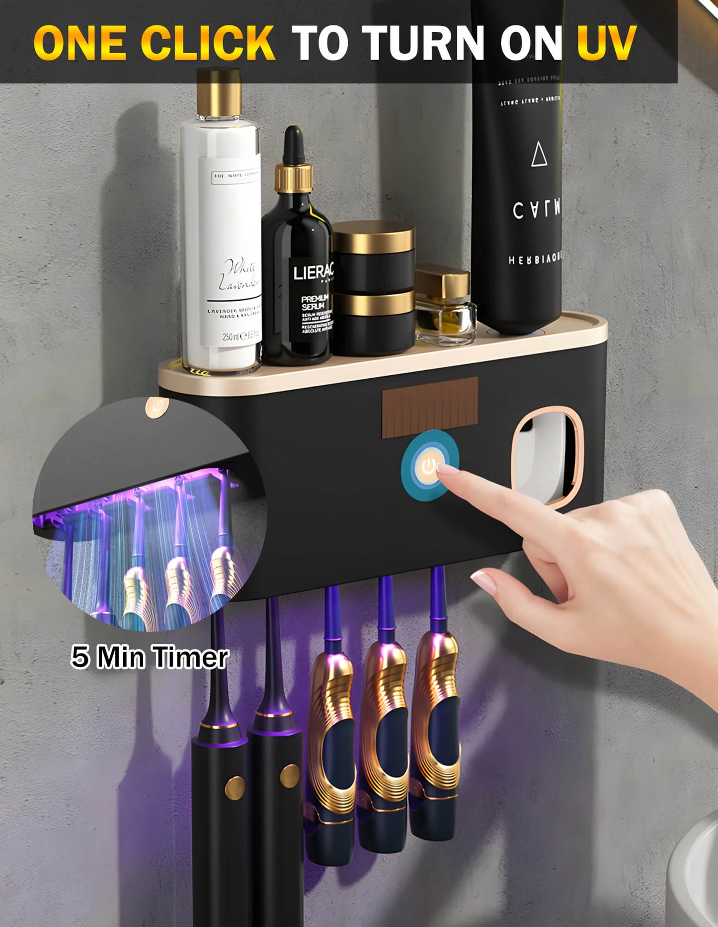UV Toothbrush Sanitizer & Holder – Wall Mounted with Toothpaste Dispenser