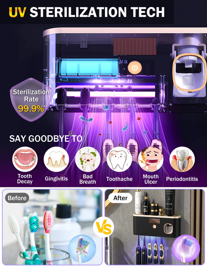 UV Toothbrush Sanitizer & Holder – Wall Mounted with Toothpaste Dispenser