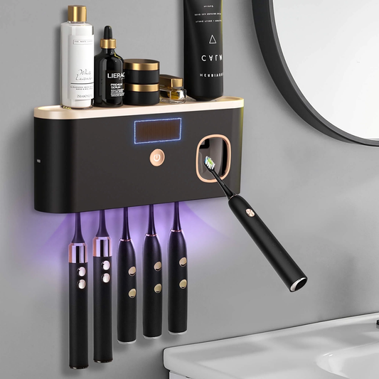 UV Toothbrush Sanitizer & Holder – Wall Mounted with Toothpaste Dispenser