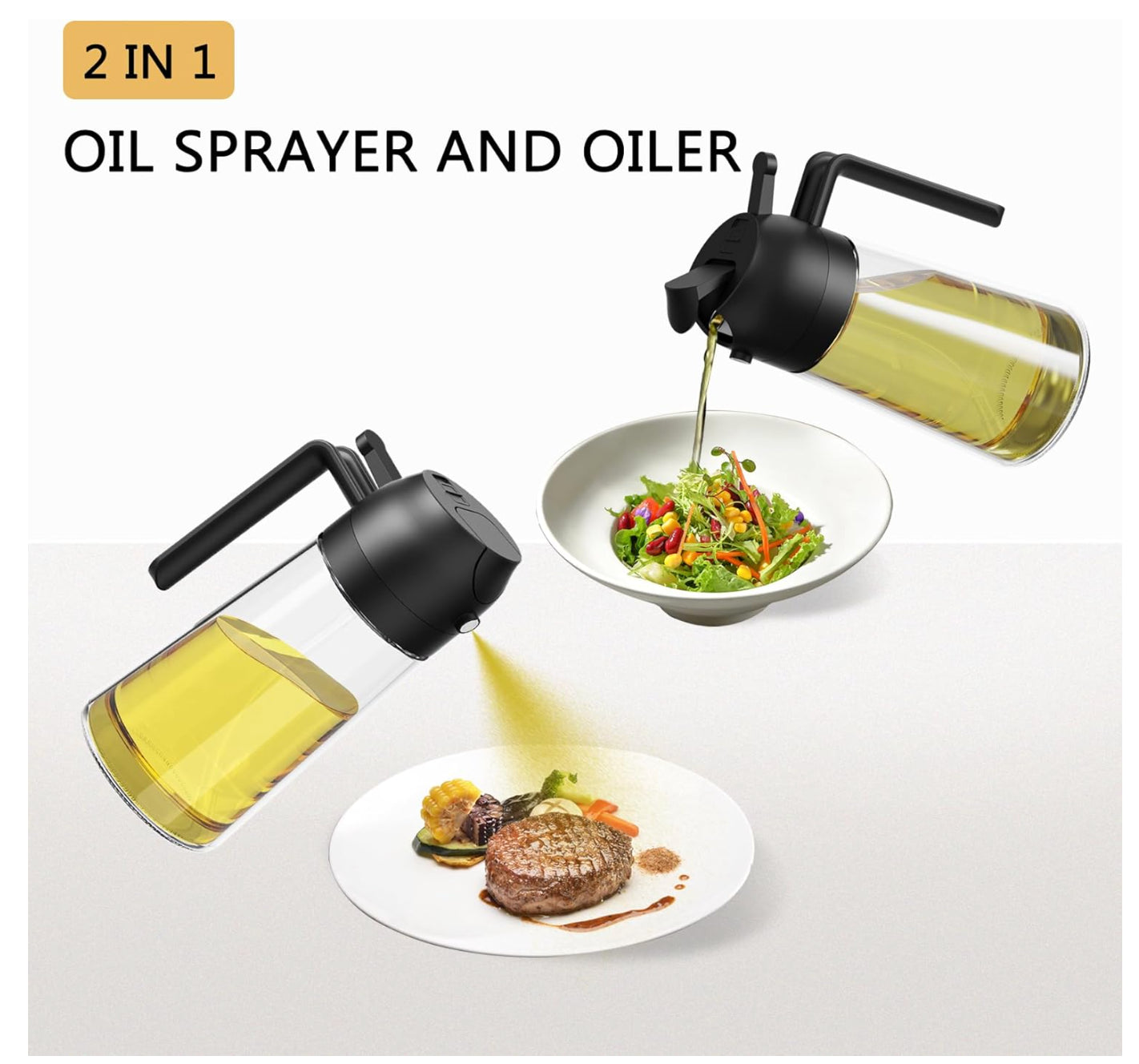 2-In-1 470ML Glass Oil Sprayer and Dispenser Spray Bottle Cooking Dispensers
