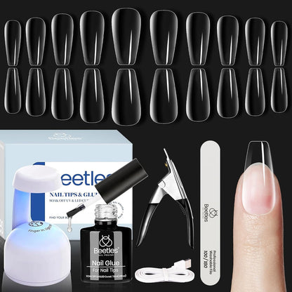 Beetles Soft Gel Nail Kit, 240 Coffin Tips UV Lamp & Glue Gel Gift Set for Women