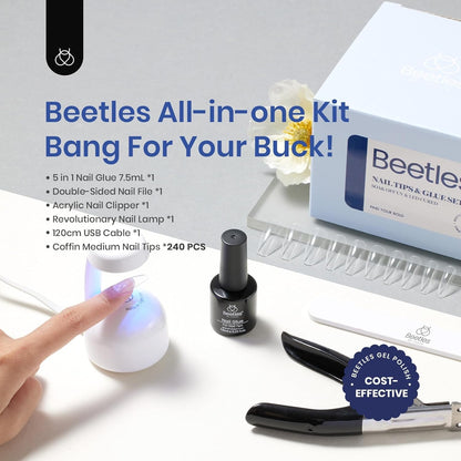 Beetles Soft Gel Nail Kit, 240 Coffin Tips UV Lamp & Glue Gel Gift Set for Women